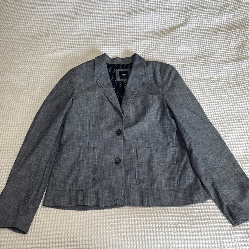 Gap Womens Academy Blazer Jacket Indigo Chambray Lined Size 12 Cotton EUC